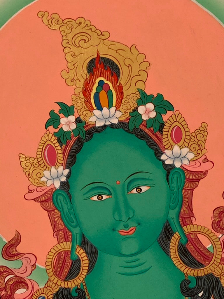 Green Tara Green Brocade Thangka