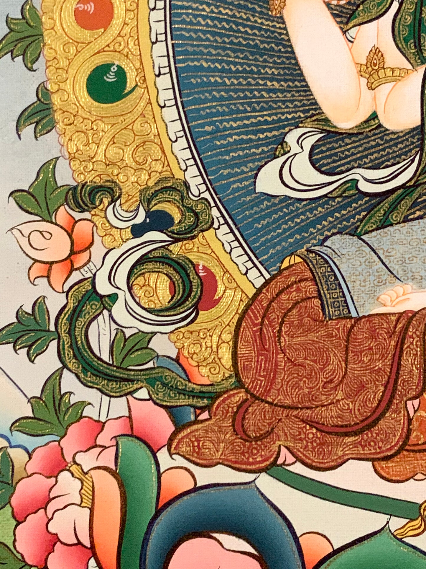 Chenrezig Gold and Blue Brocade Thangka