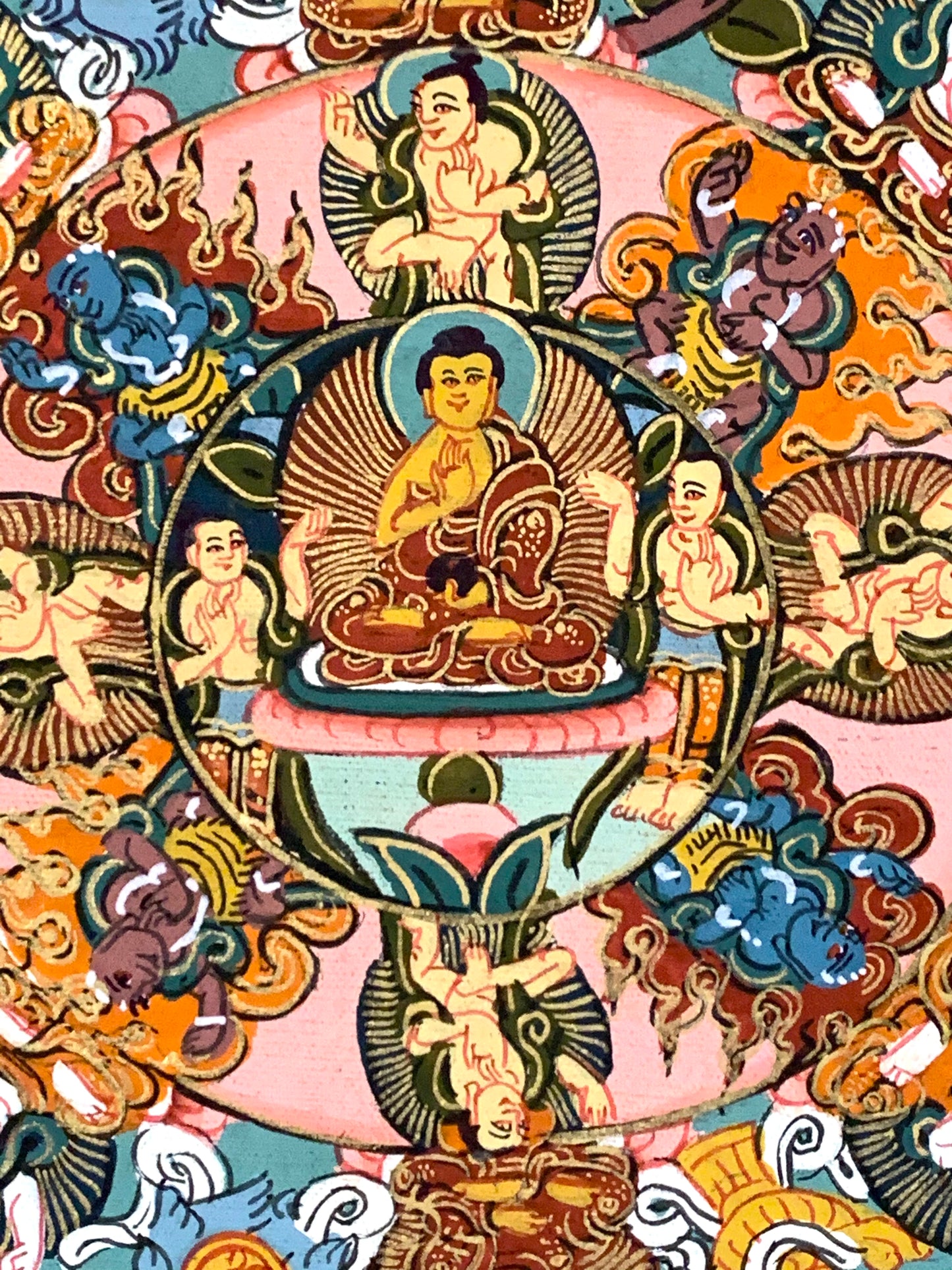 Five Mandala Dark Brocade Thangka