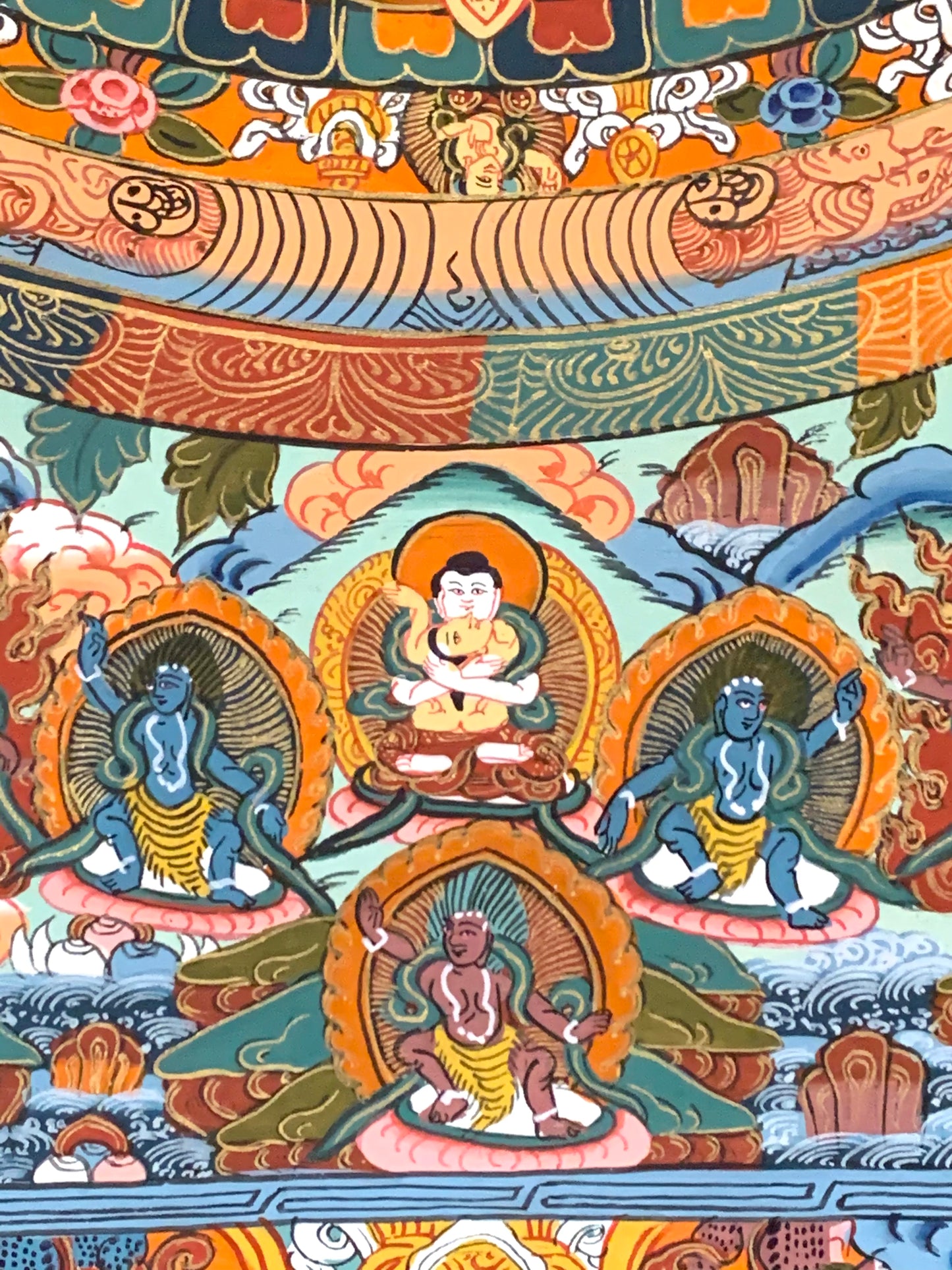 Five Mandala Dark Brocade Thangka