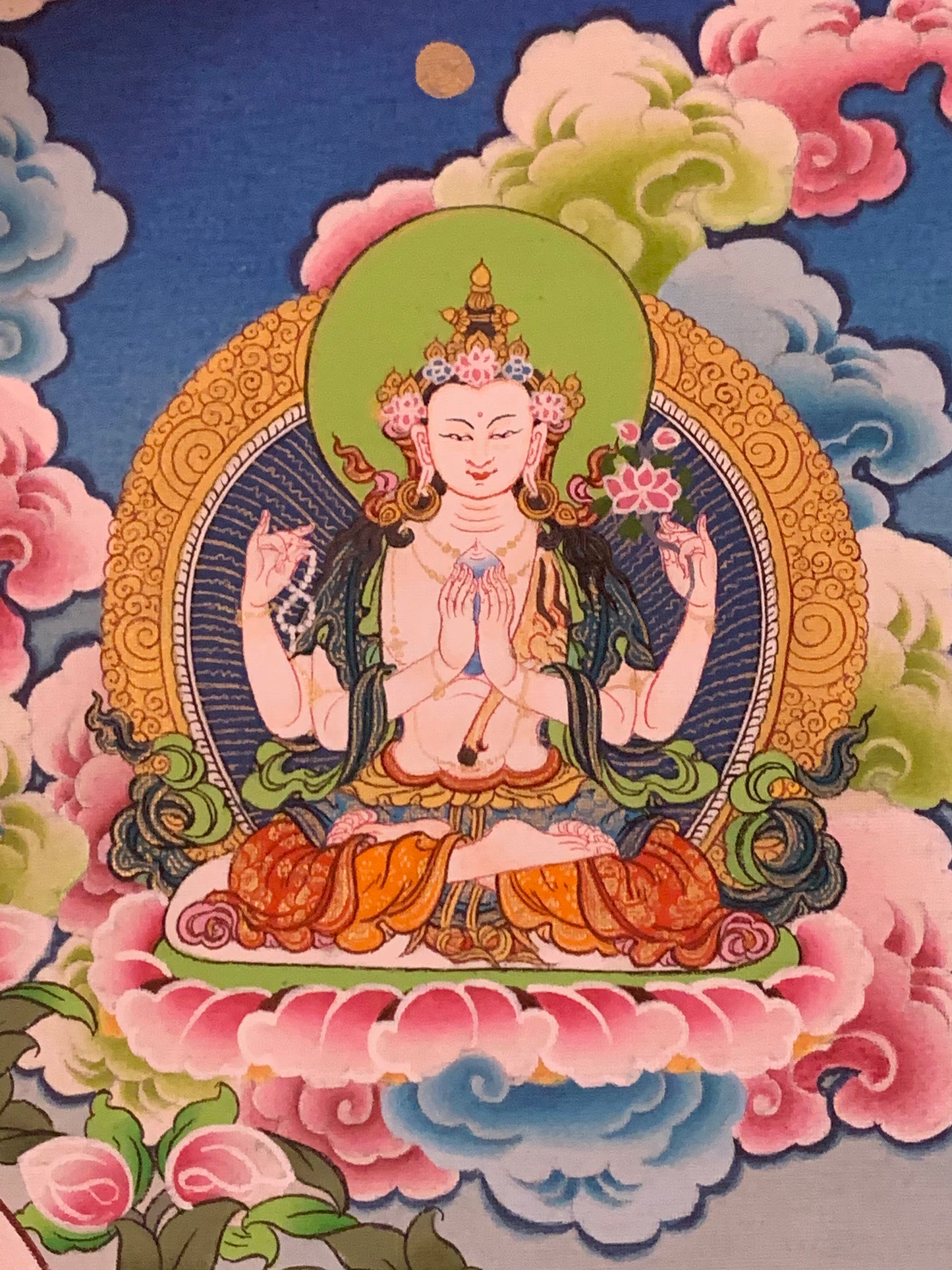 White Tara Long Life Floral Thangka