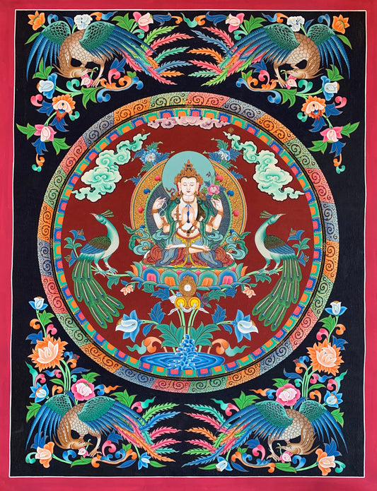 Chenrezig Bird Mandala Unbrocaded Thangka