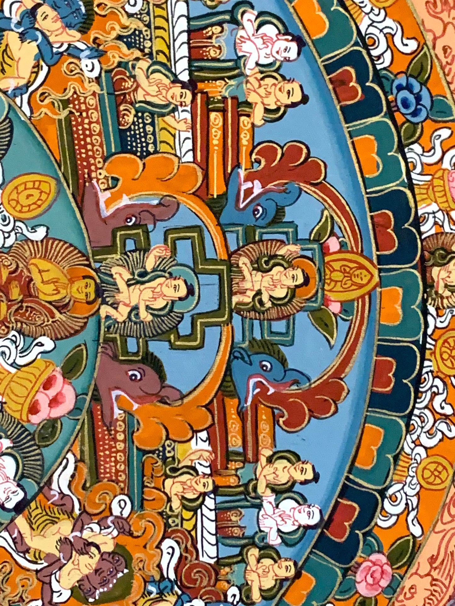 Five Mandala Dark Brocade Thangka