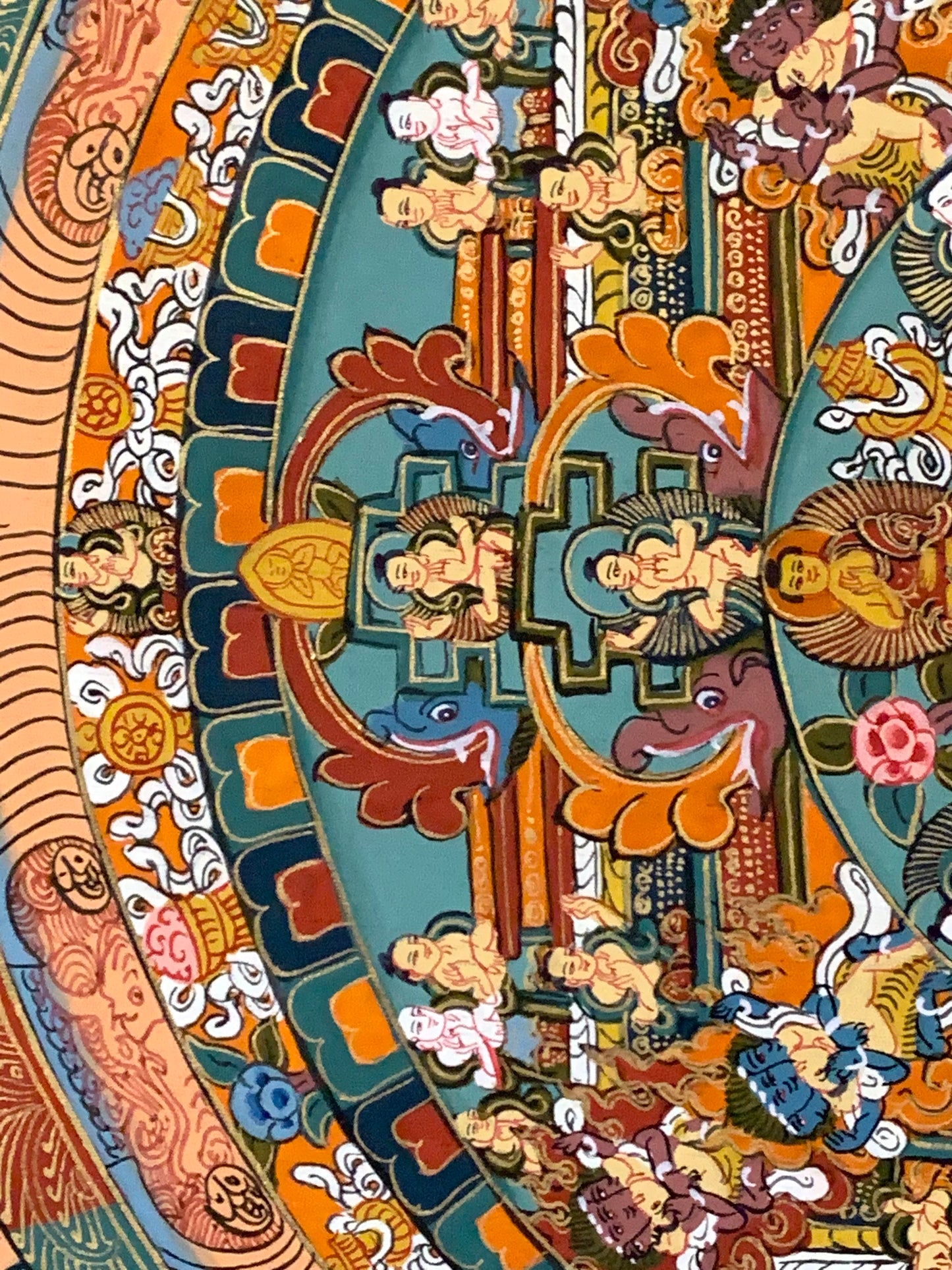 Five Mandala Dark Brocade Thangka