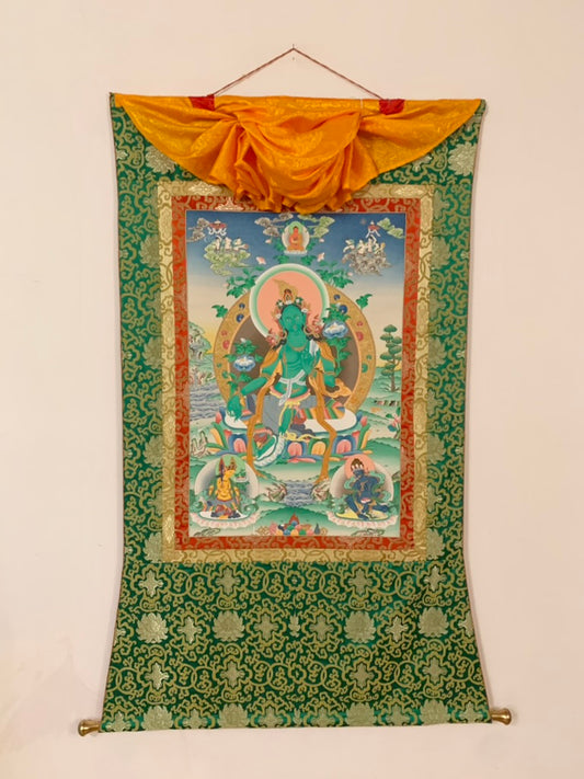 Green Tara Green Brocade Thangka