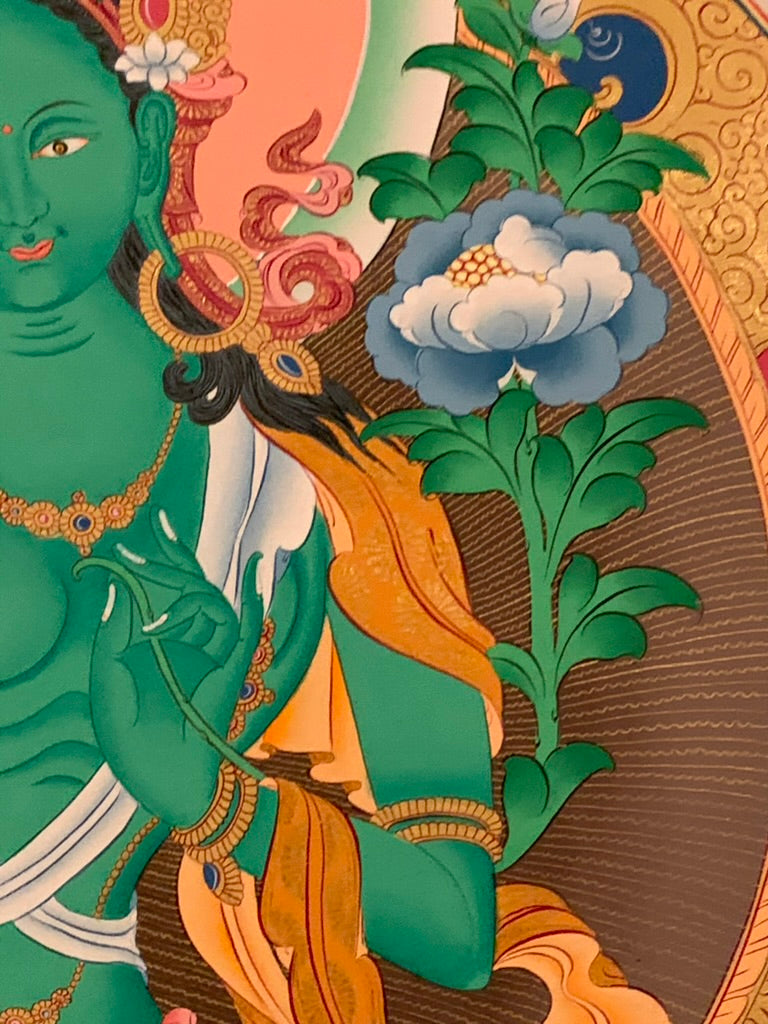 Green Tara Green Brocade Thangka