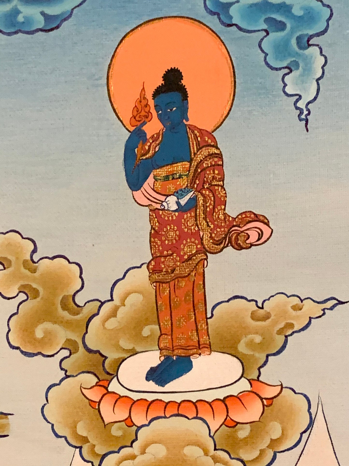 Chenrezig Gold and Blue Brocade Thangka