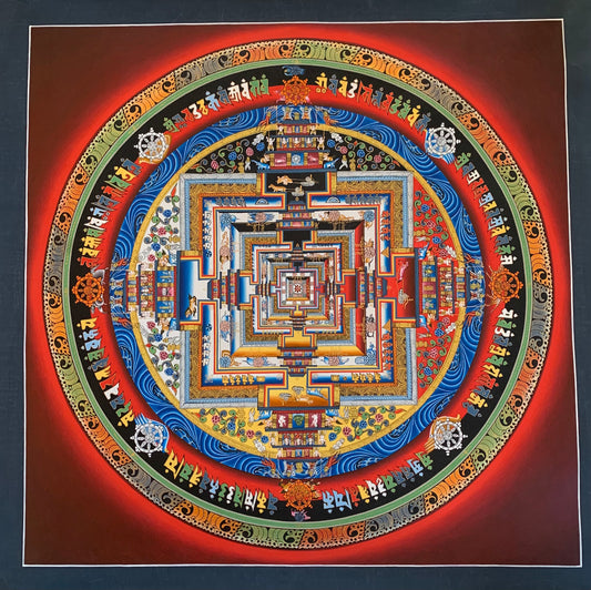 Kalachakra Mandala Dark Red Background Unbrocaded Thangka