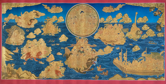 Paani Buddha Water Crossing Unbrocaded Thangka