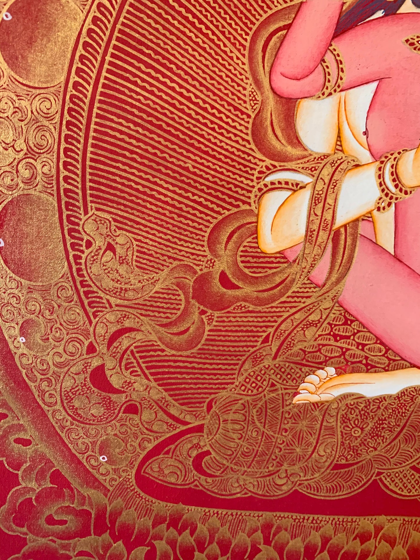 Vajrasattva With Consort Red Gold Brocade Thangka