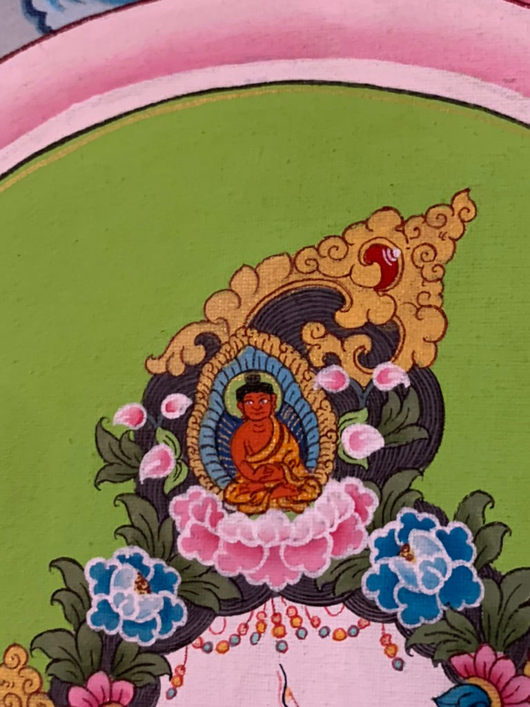 White Tara Long Life Floral Thangka