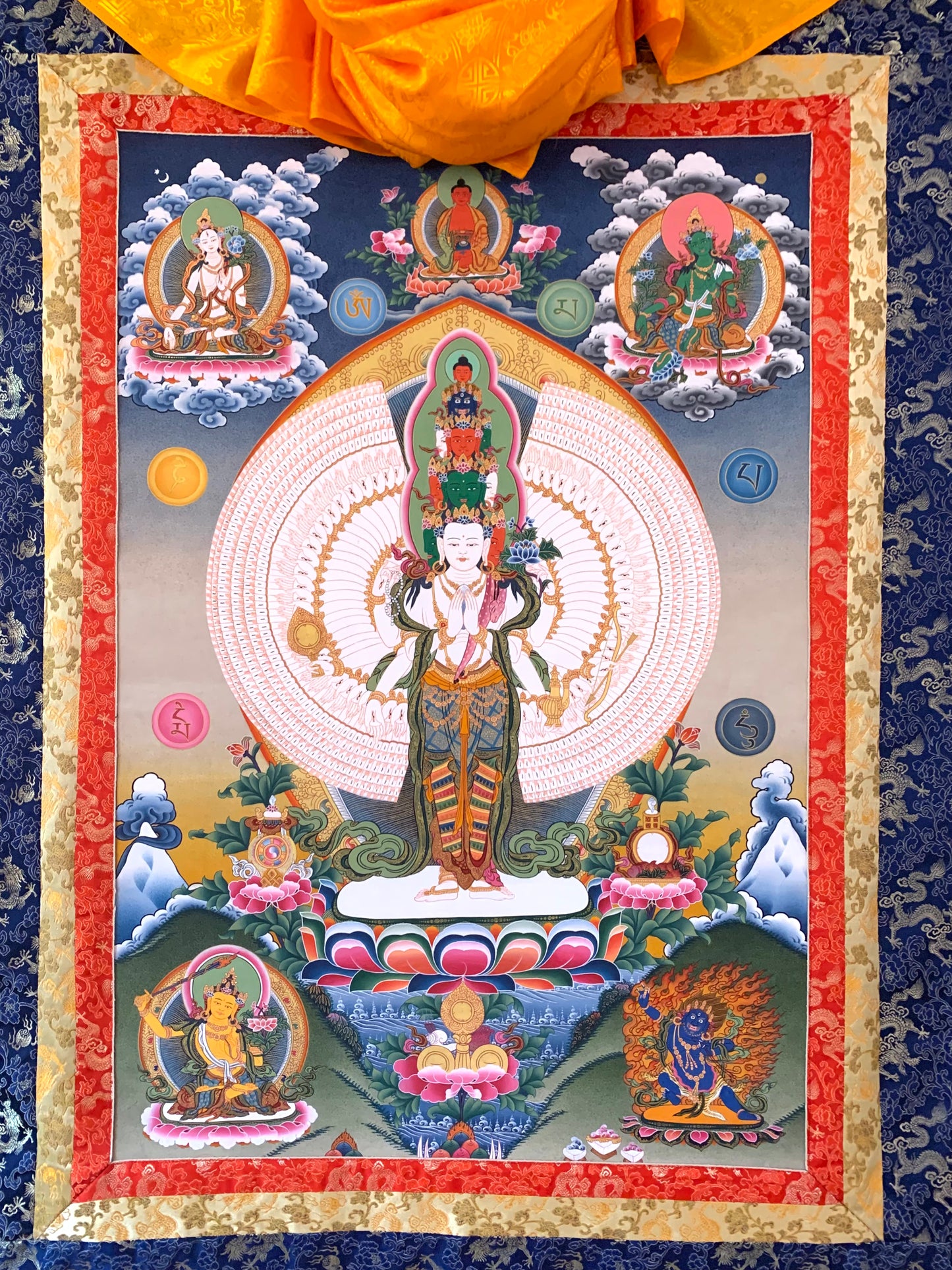 Thousand Armed Avalokiteshvara Compassion Dragon Brocade Thangka