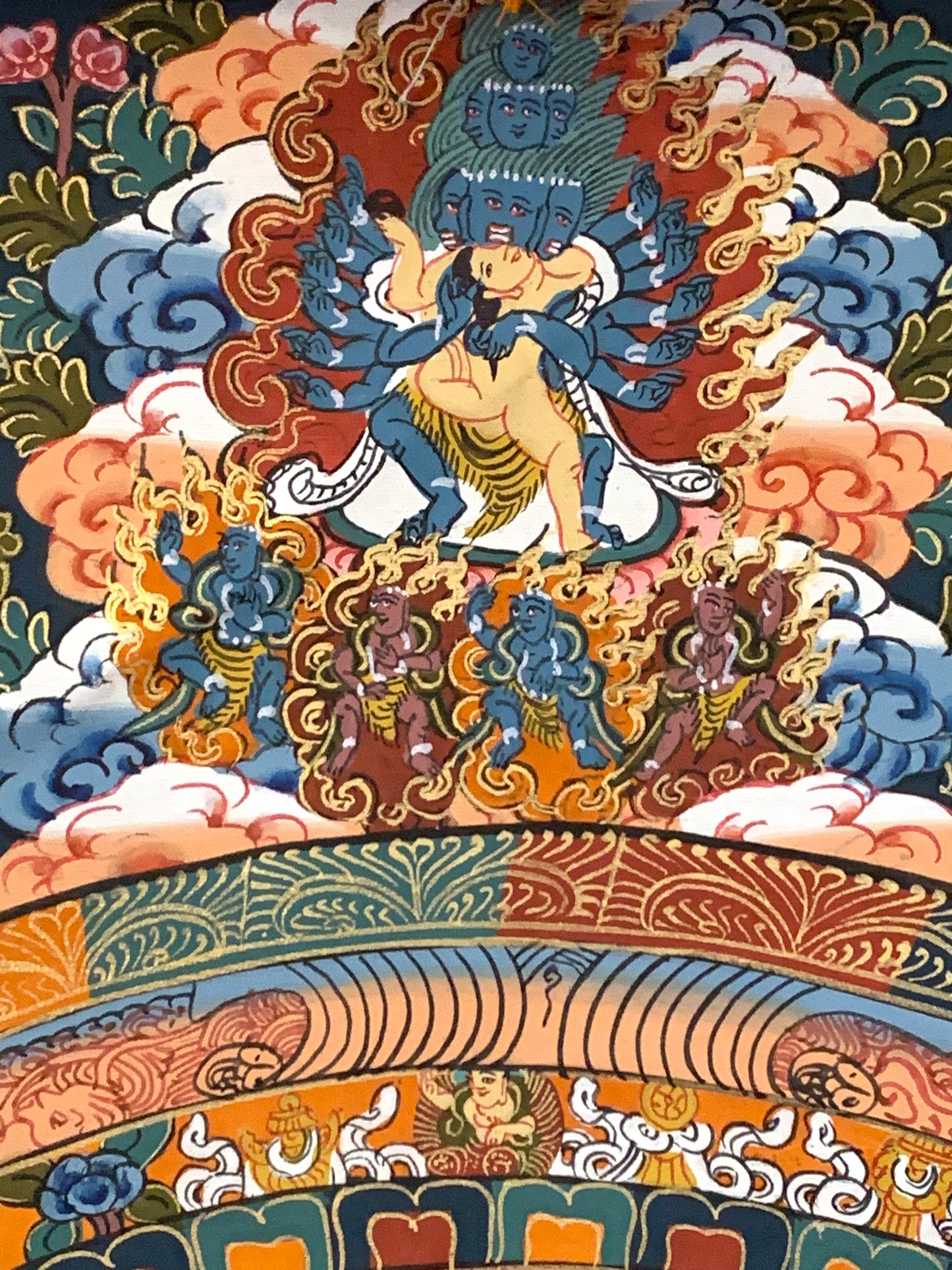 Five Mandala Dark Brocade Thangka