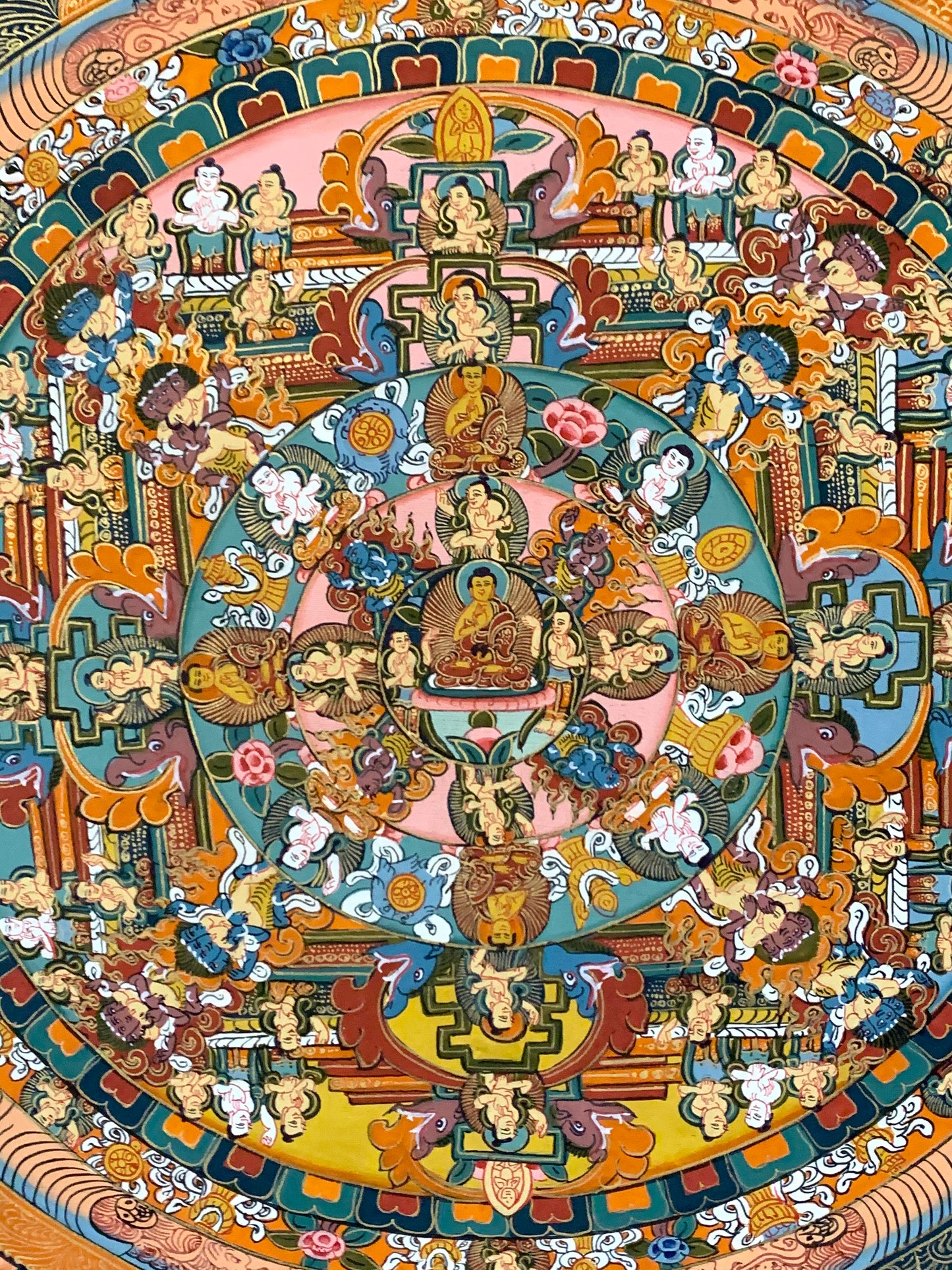 Five Mandala Dark Brocade Thangka