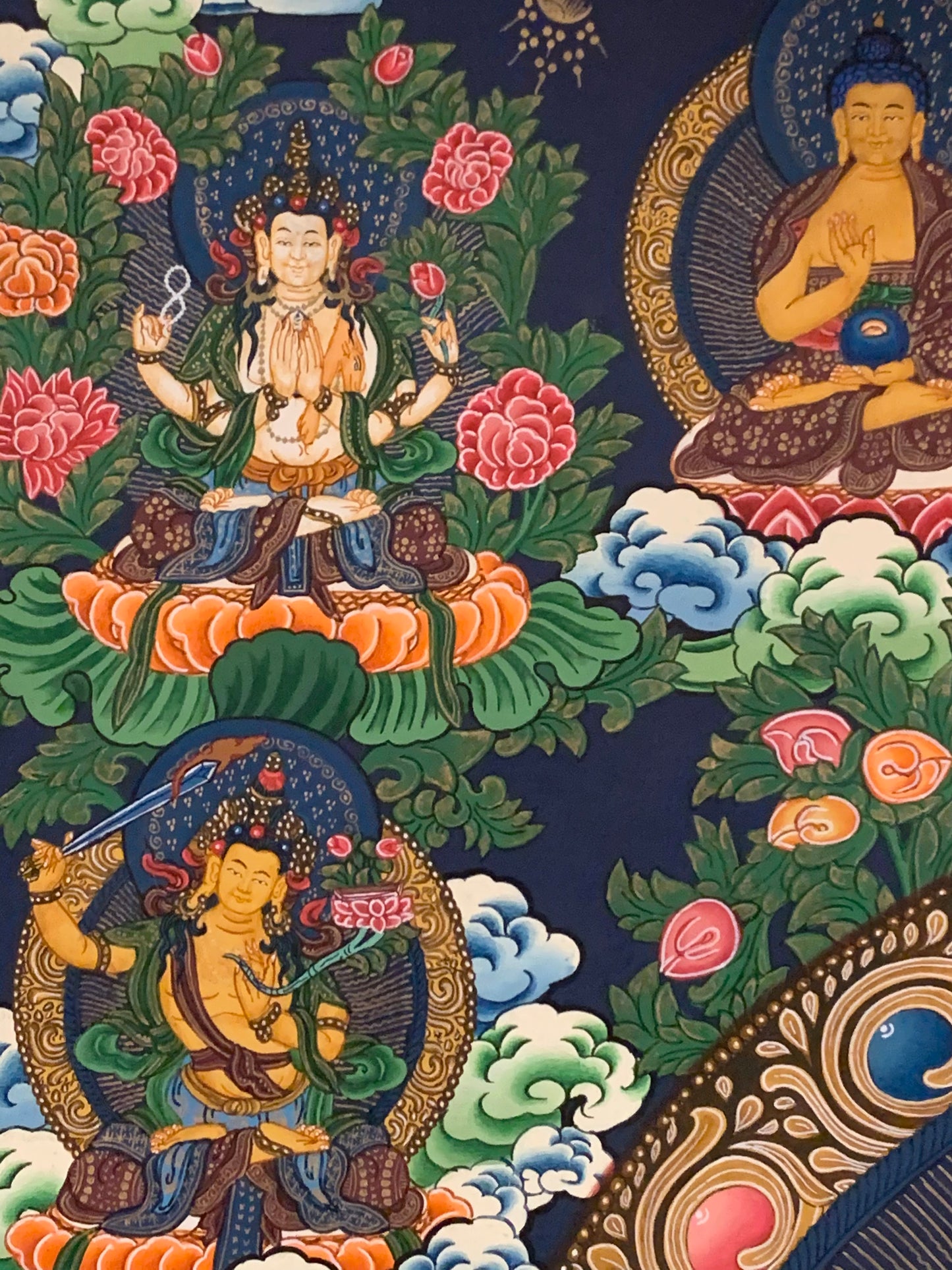 Shakyamuni Buddha Red Gold Brocade Thangka