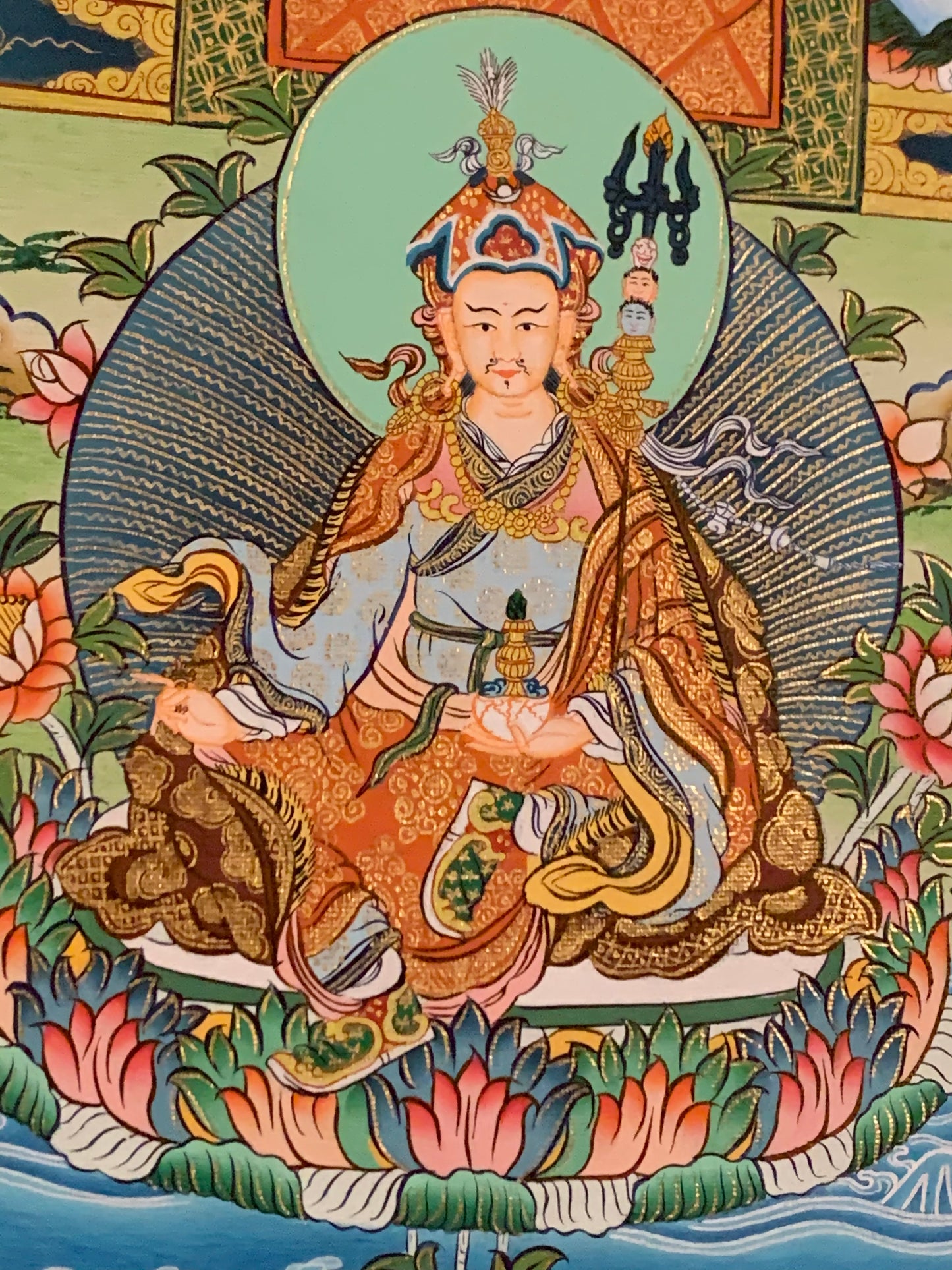 Chenrezig Gold and Blue Brocade Thangka