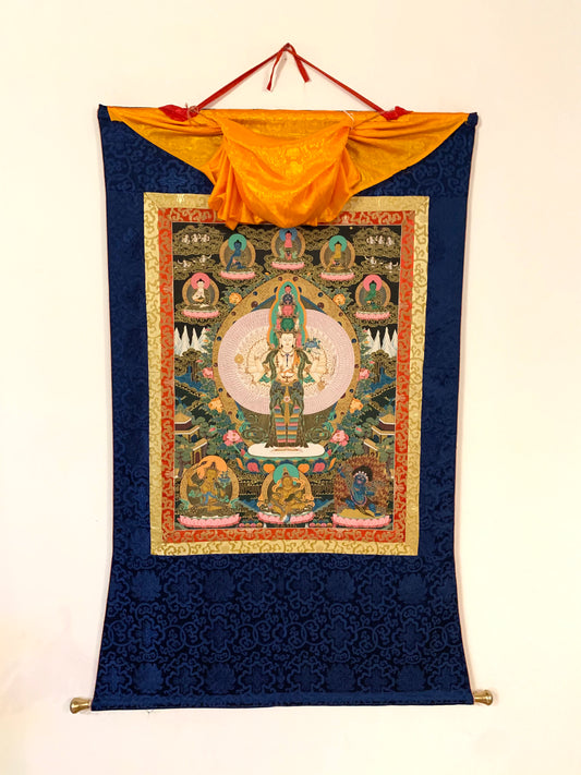 Thousand Armed Avalokiteshvara Five Dhyani Buddha Thangka