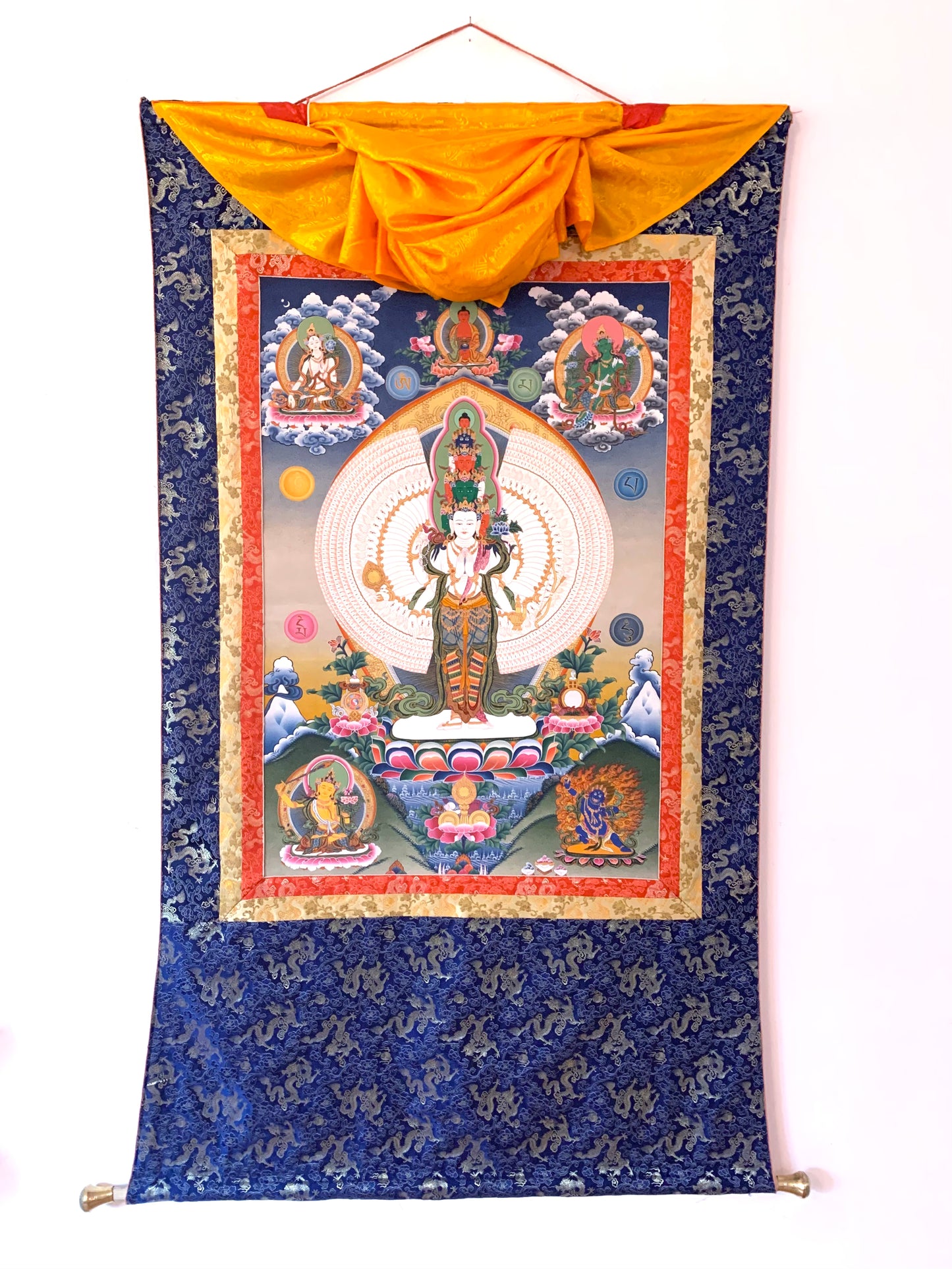 Thousand Armed Avalokiteshvara Compassion Dragon Brocade Thangka