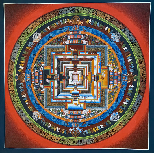 Kalachakra Mandala Red Background Unbrocaded Thangka