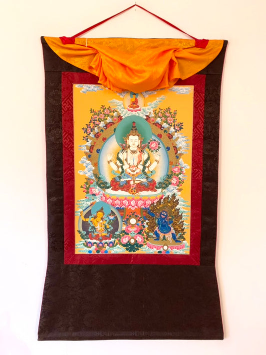 Chenrezig Yellow Thangka