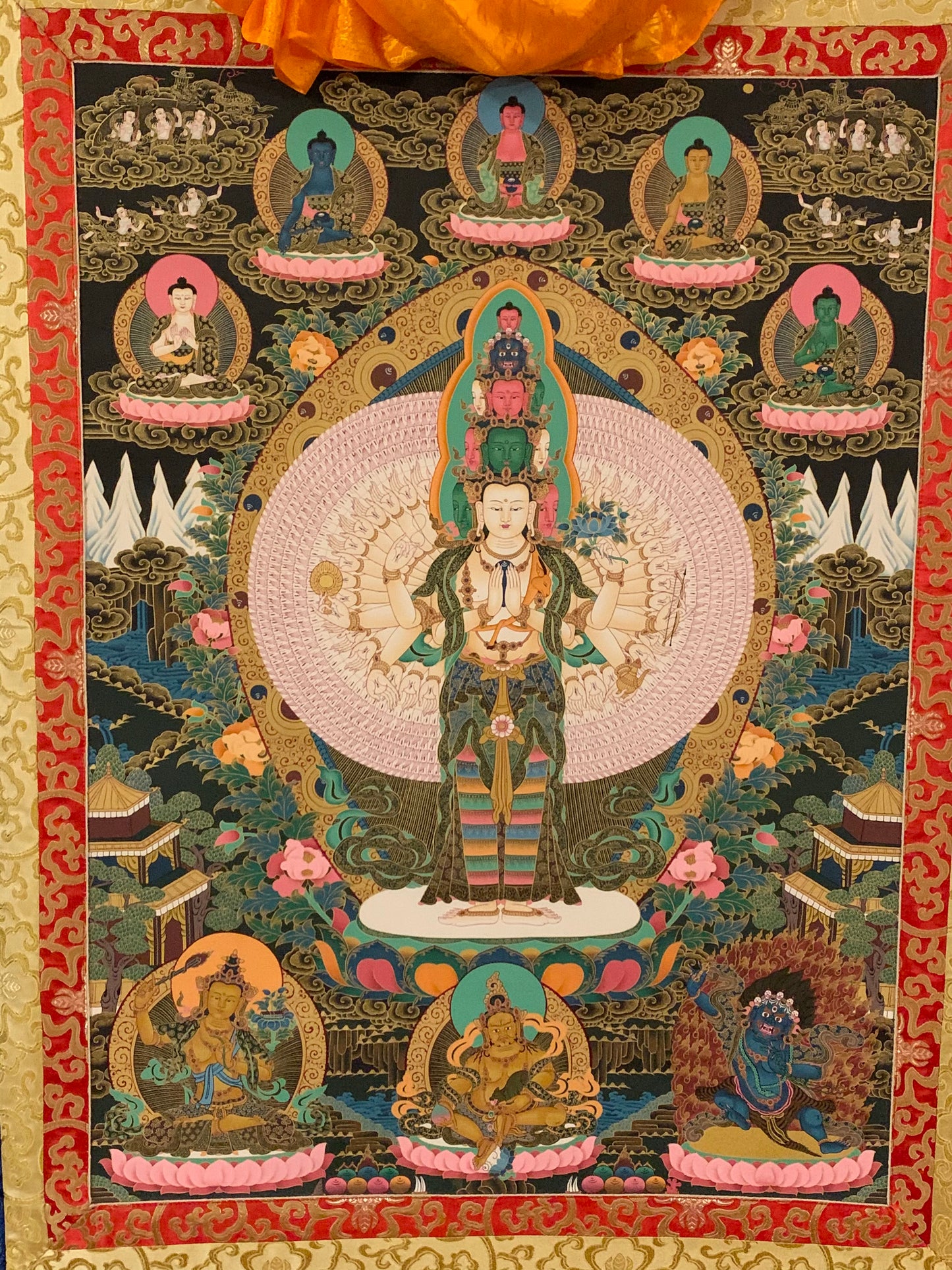 Thousand Armed Avalokiteshvara Five Dhyani Buddha Thangka