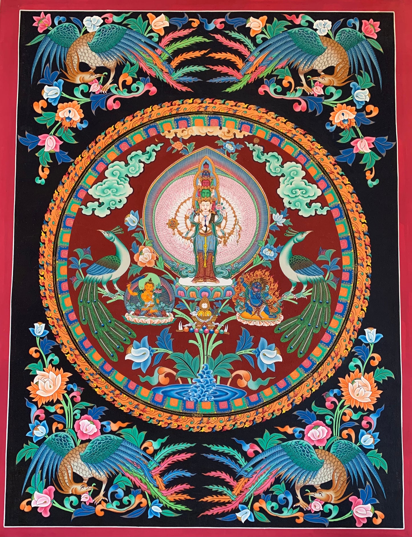 Avalokiteshvara Bird Mandala Unbrocaded Thangka