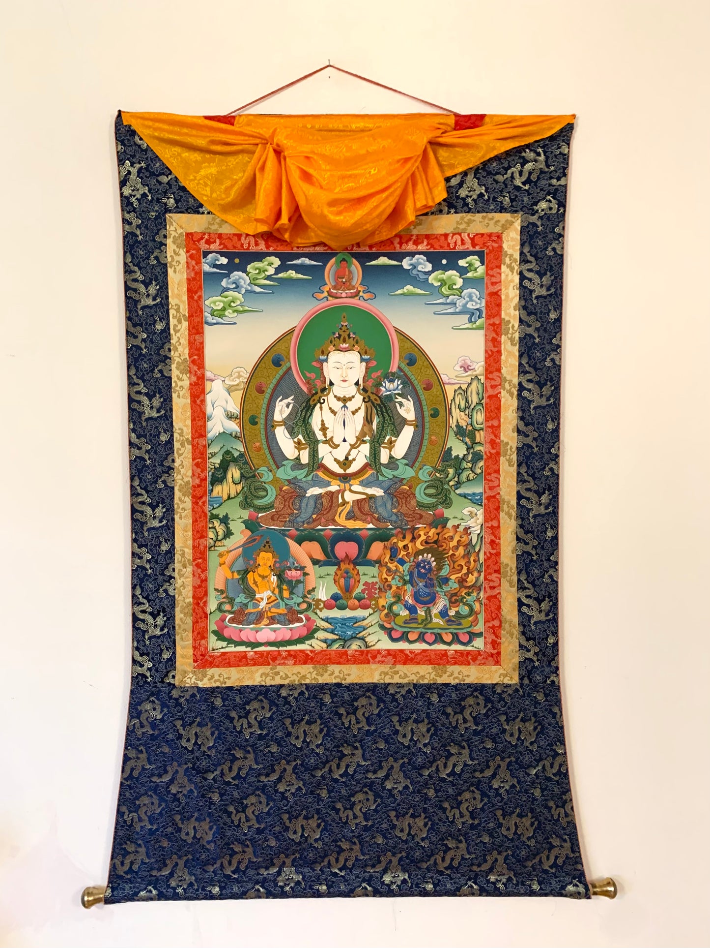 Chenrezig Dragon Brocade Thangka