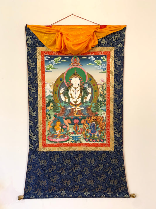 Chenrezig Dragon Brocade Thangka