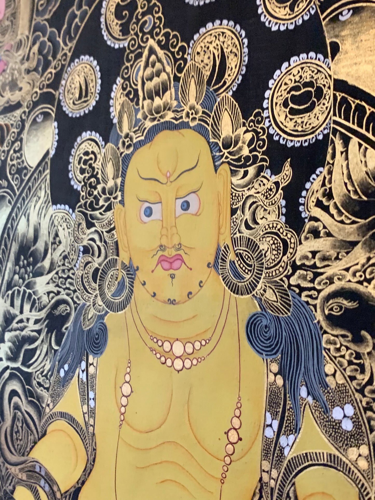 Yellow Dzambhala Light Brocade Thangka