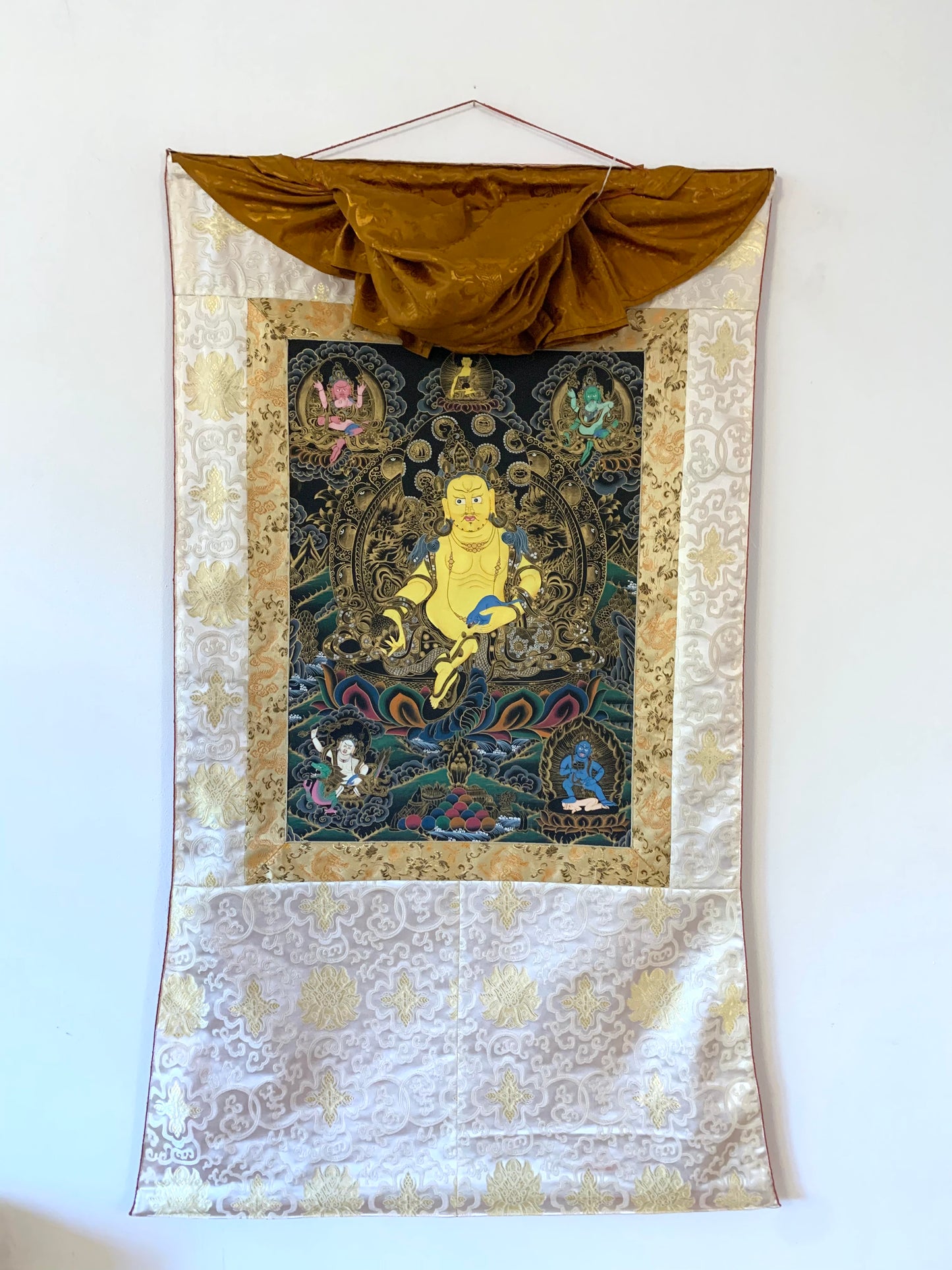 Yellow Dzambhala Light Brocade Thangka