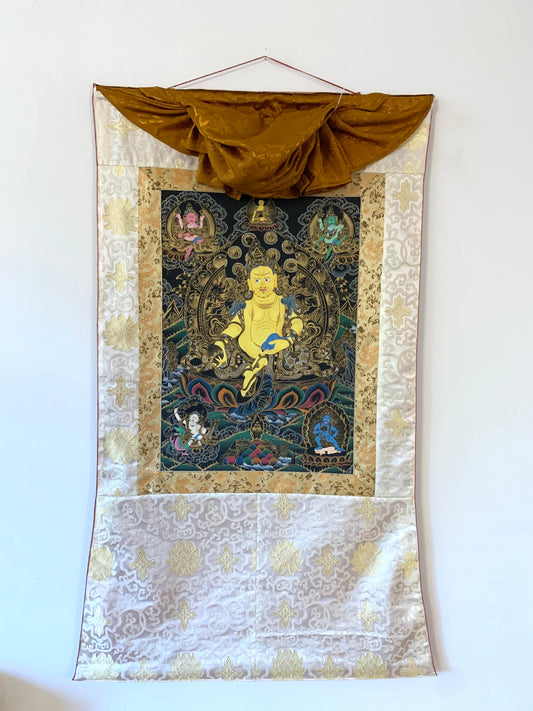 Yellow Dzambhala Light Brocade Thangka