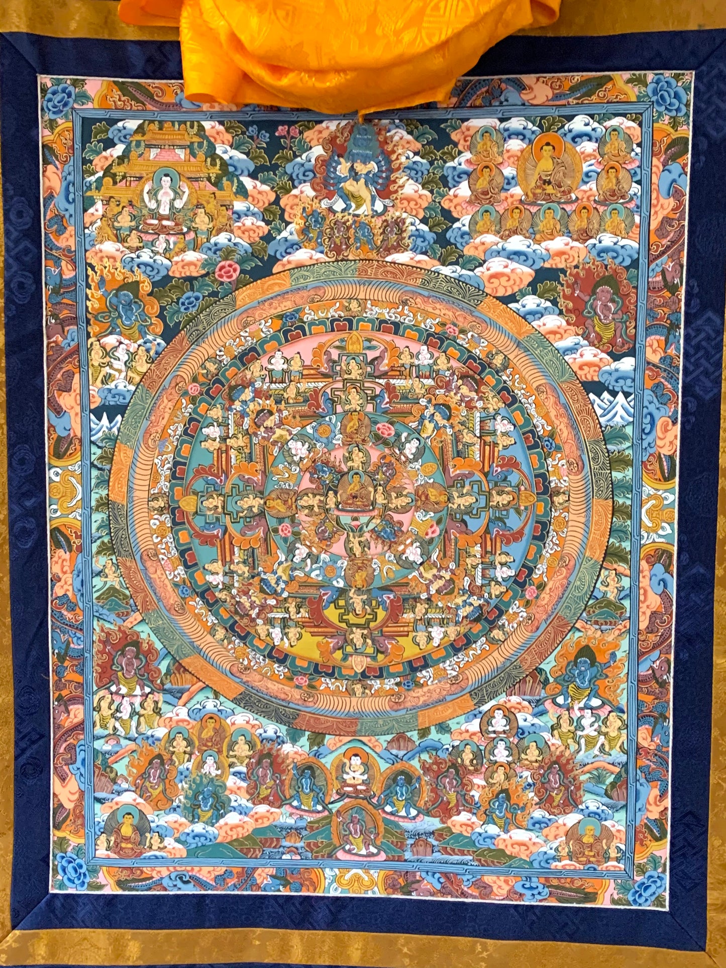 Five Mandala Dark Brocade Thangka