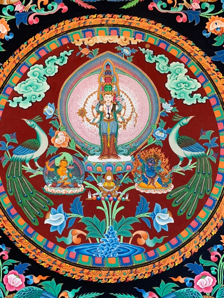 Avalokiteshvara Bird Mandala Unbrocaded Thangka