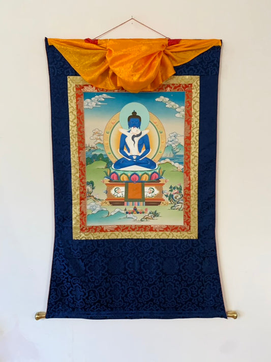 Samantabhadra With Consort Blue Brocade Thangka