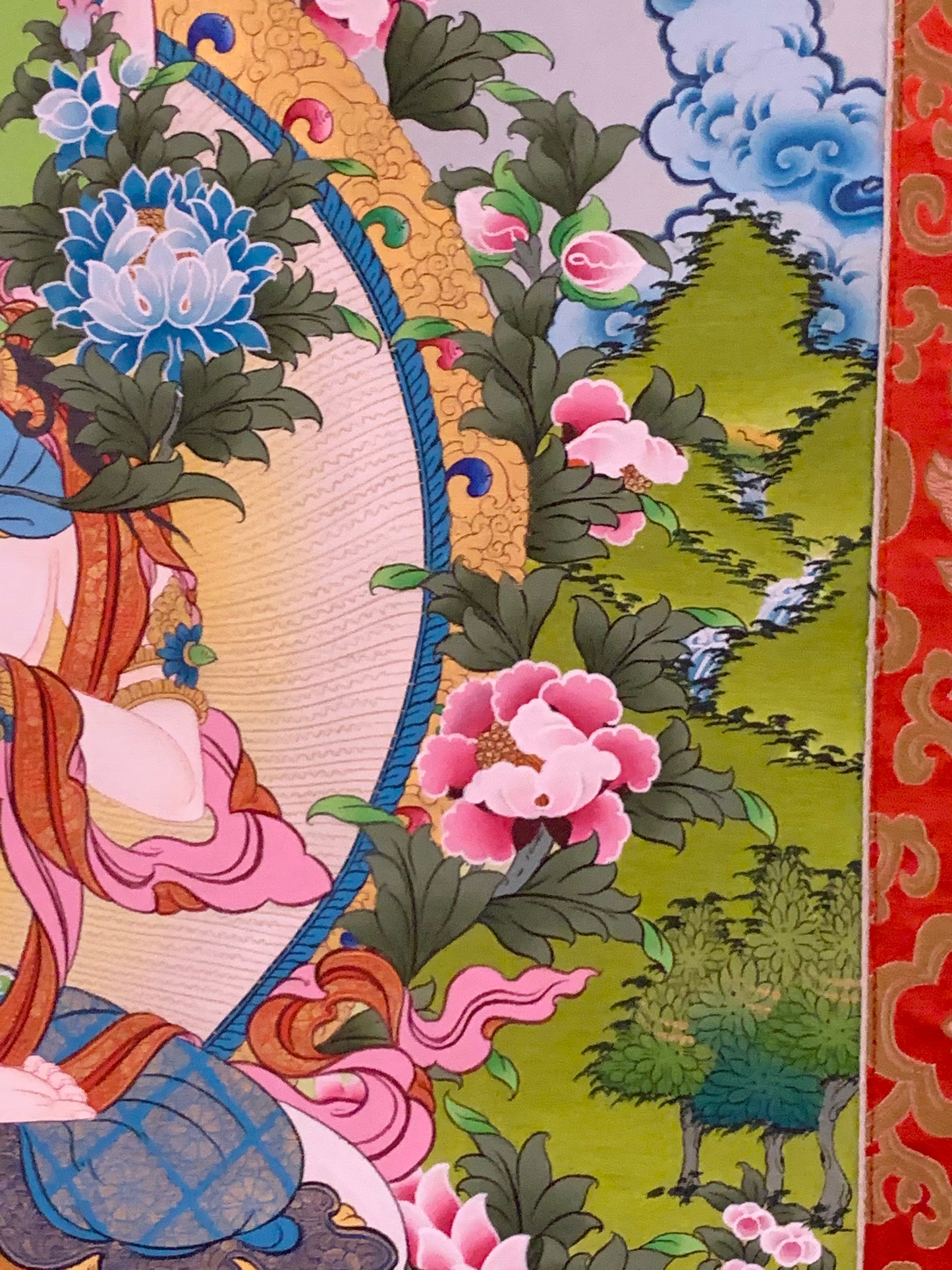 White Tara Long Life Floral Thangka