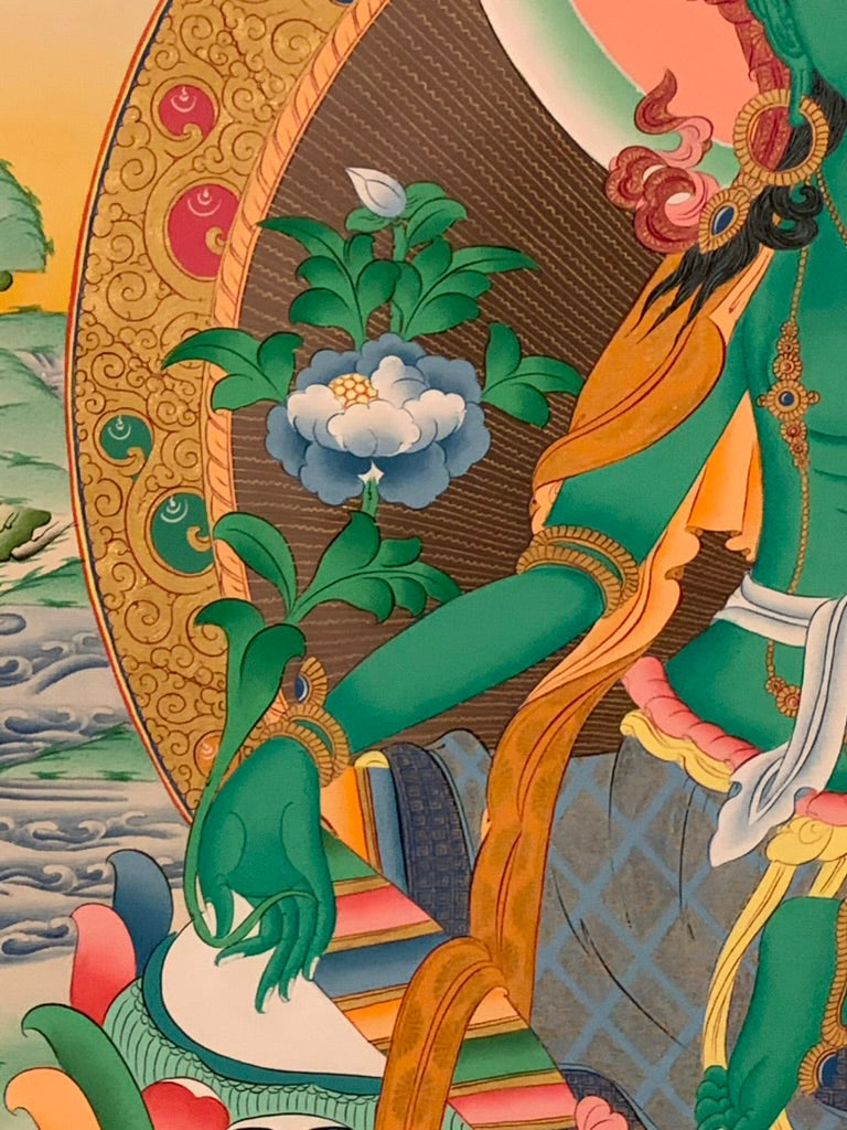 Green Tara Green Brocade Thangka