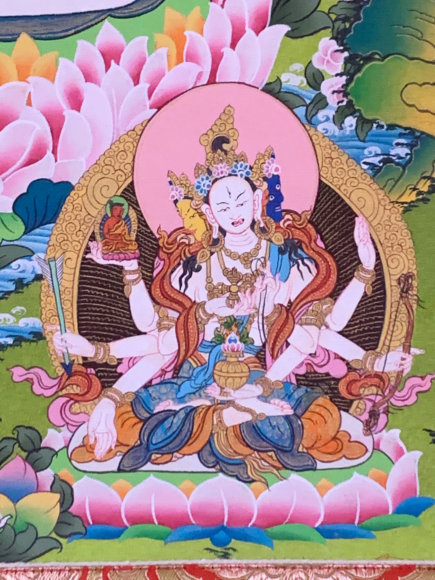 White Tara Long Life Floral Thangka