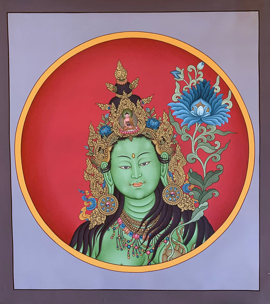 Green Tara Portrait Unbrocaded Thangka