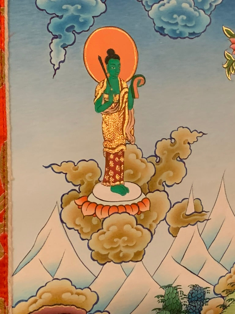 Chenrezig Gold and Blue Brocade Thangka