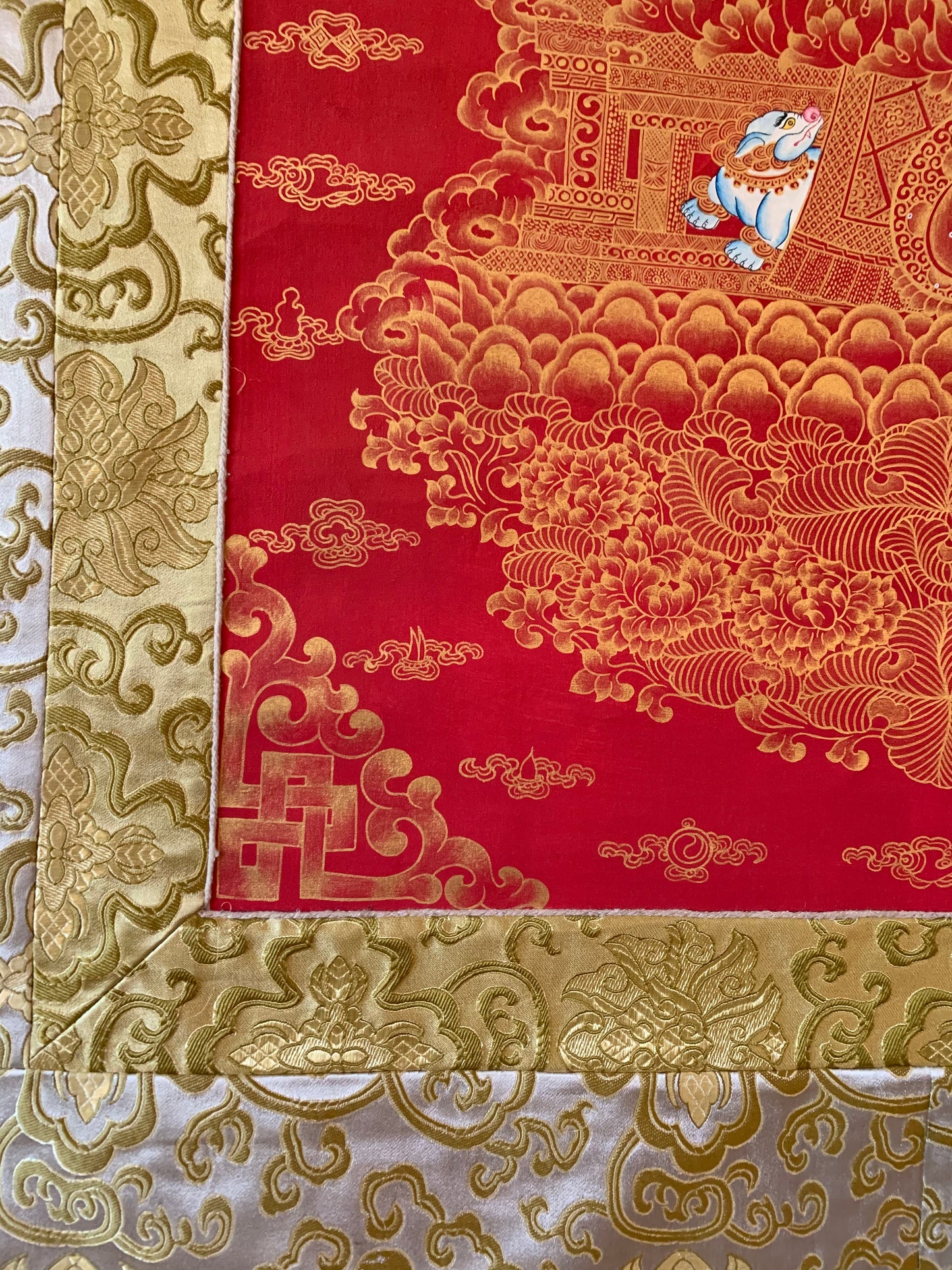 Vajrasattva With Consort Red Gold Brocade Thangka