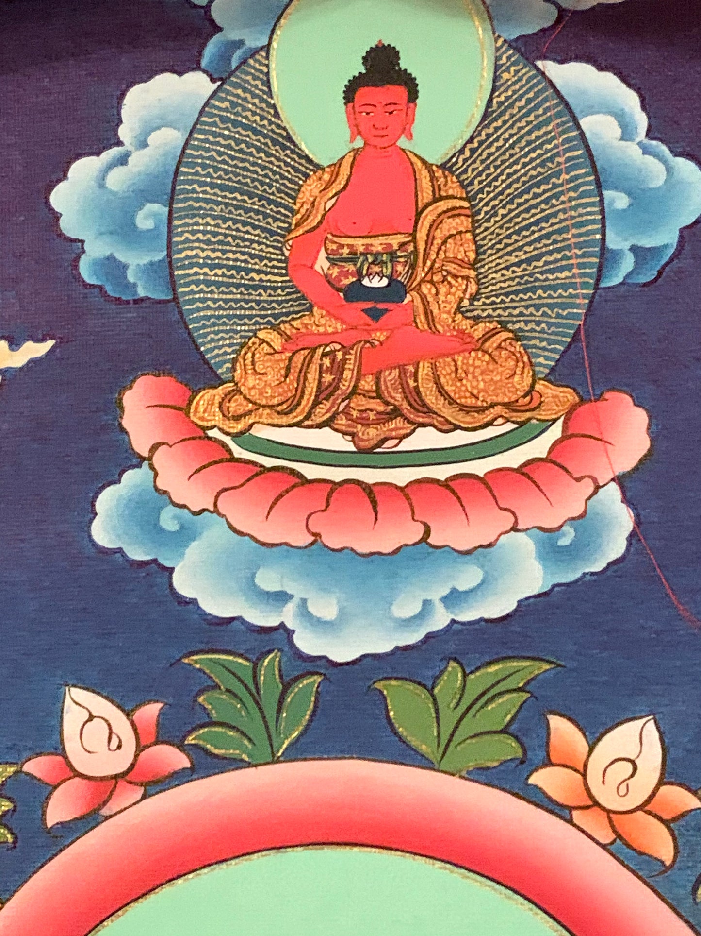 Chenrezig Gold and Blue Brocade Thangka