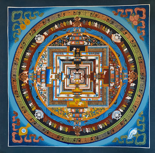 Kalachakra Mandala Light Blue Unbrocaded Thangka