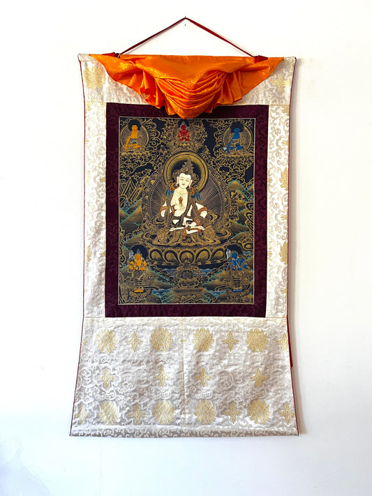 Vajrasattva Black Gold Light Brocade Thangka