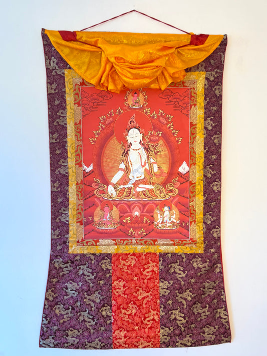 White Tara Red Long Life Thangka