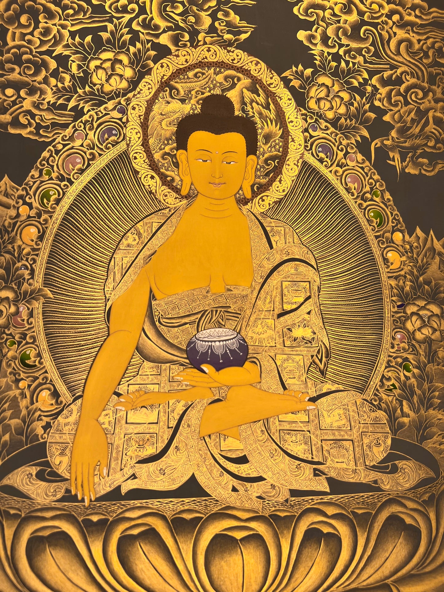 Shakyamuni Gold Blue Thangka