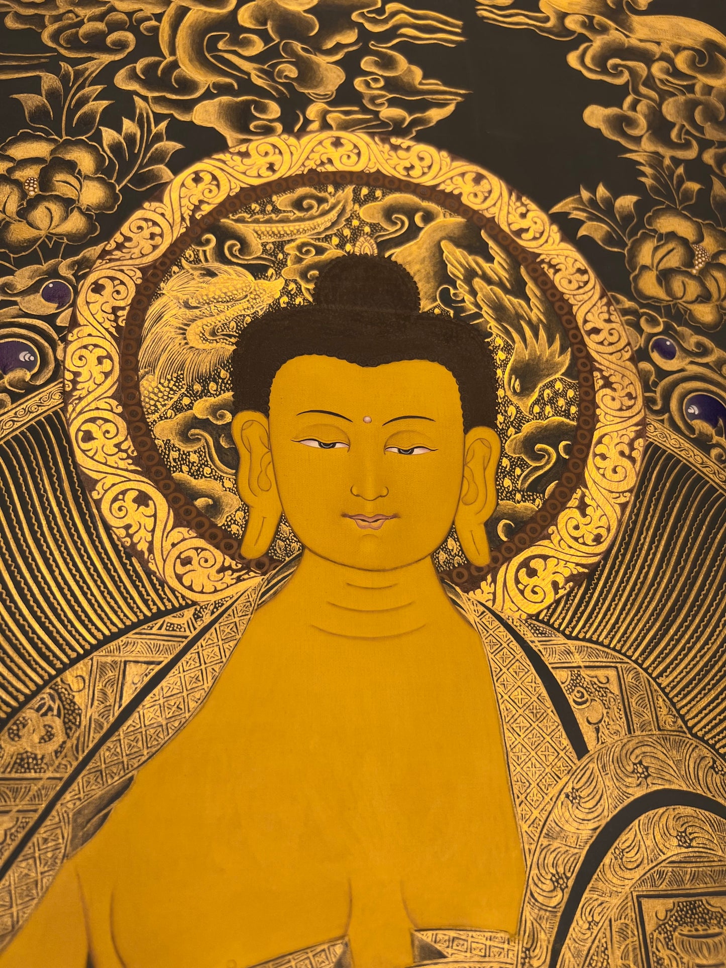 Shakyamuni Gold Blue Thangka