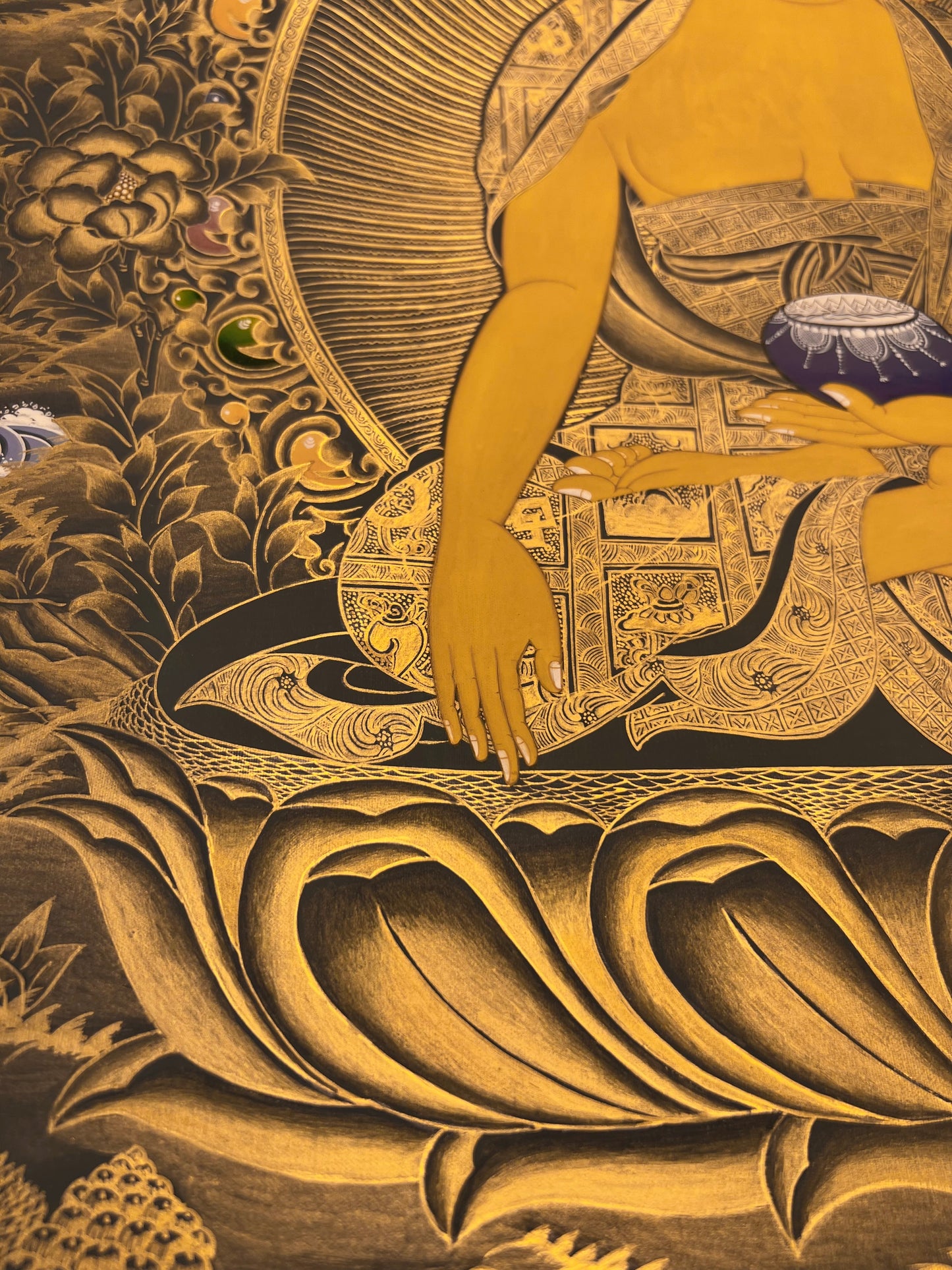 Shakyamuni Gold Blue Thangka