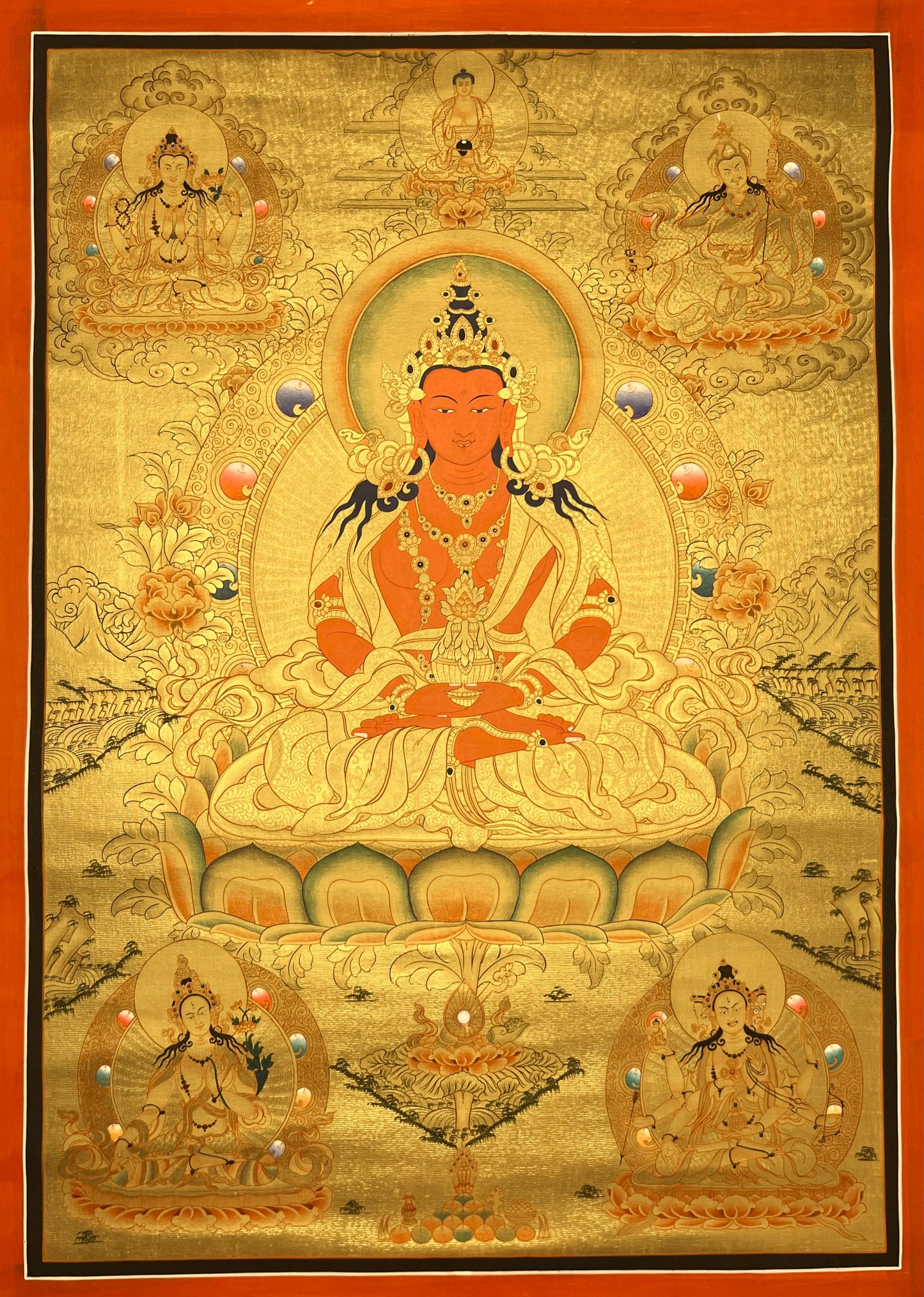 Amitayus Long Life Golden Unbrocaded Thangka