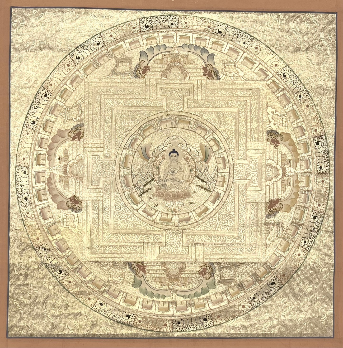 Shakyamuni Silver Mandala Unbrocaded Thangka