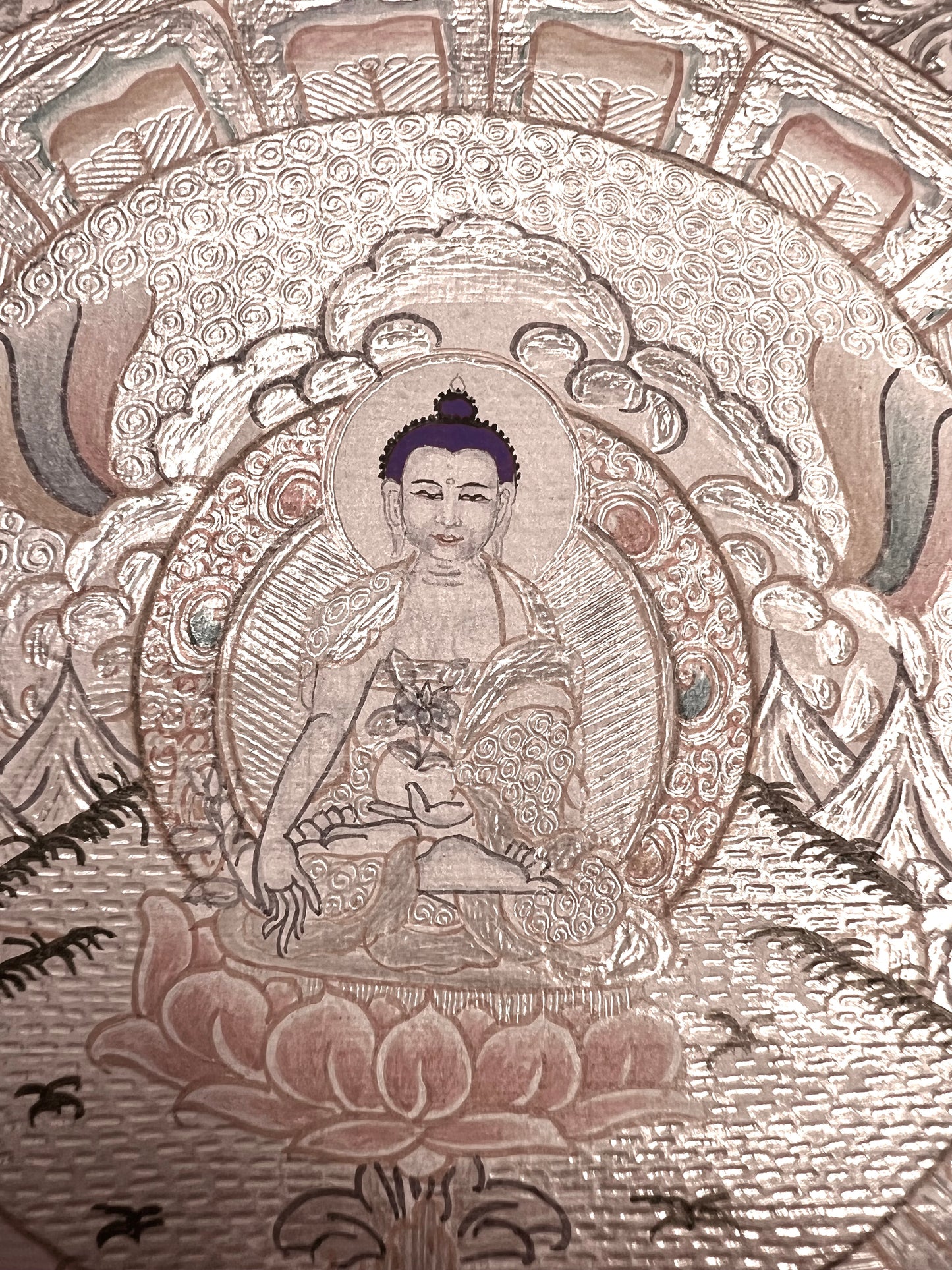 Shakyamuni Silver Mandala Unbrocaded Thangka